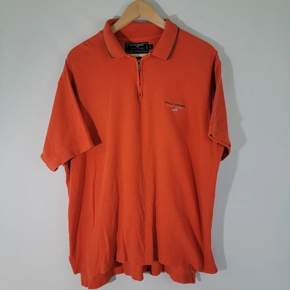 VTG POLO SPORT Men's Orange 100% Cotton Casual Golf Shirt Size XL